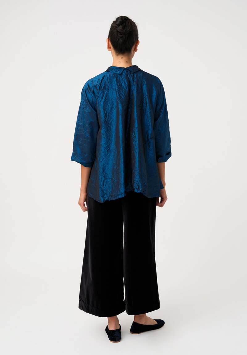 Daniela Gregis Washed Silk Spicchi Colletto Jacket in Petrol Blue	