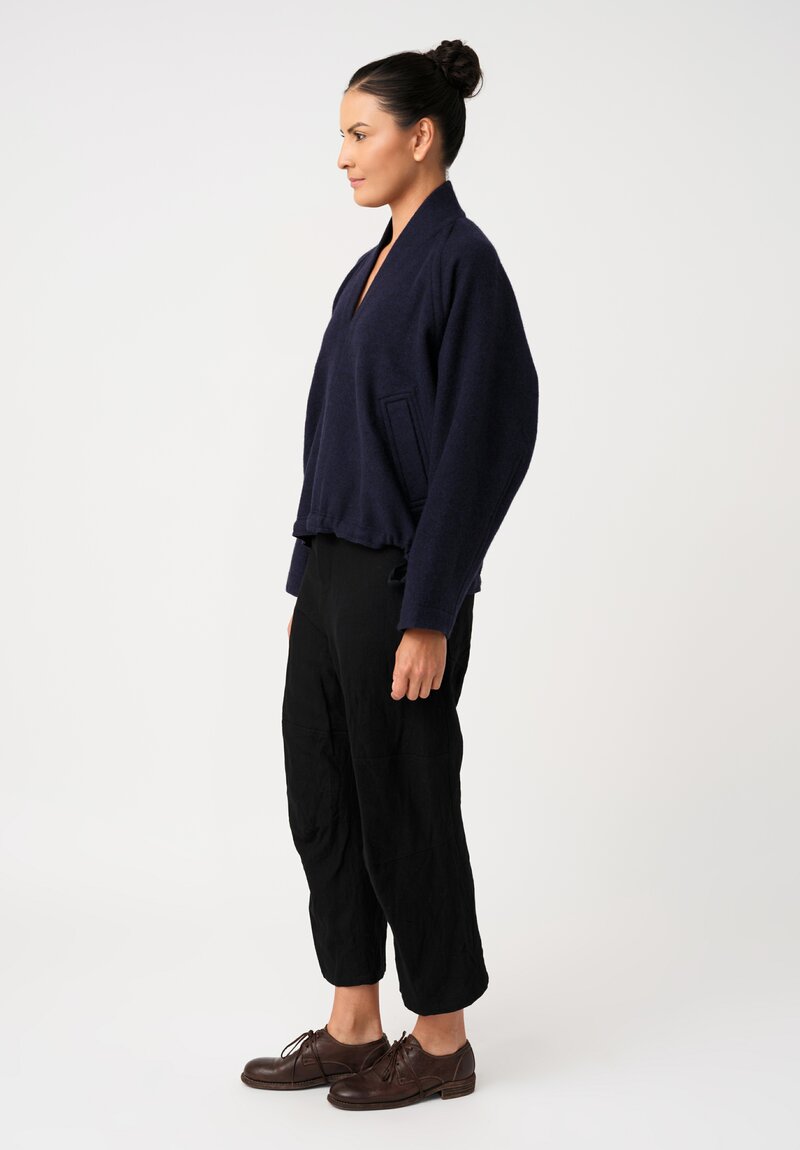 Jan Jan Van Essche Brushed Baby Alpaca Knit Kimono Collar Pullover in Navy Blue