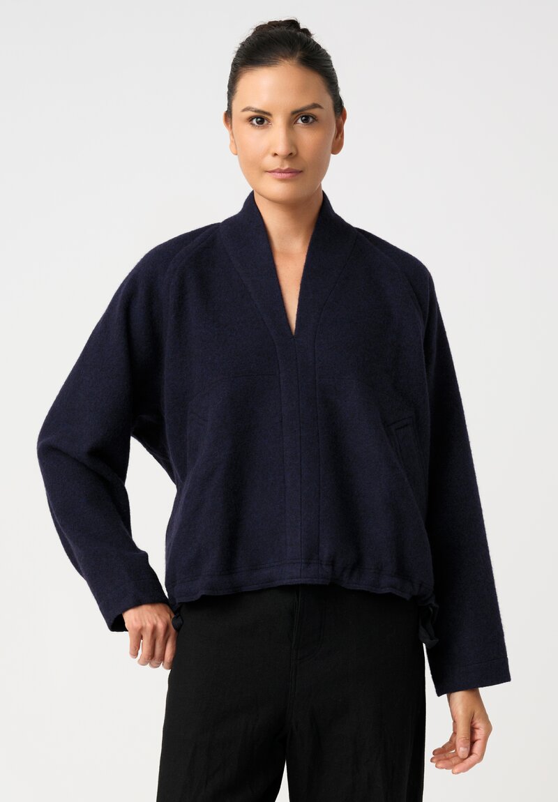 Jan Jan Van Essche Brushed Baby Alpaca Knit Kimono Collar Pullover in Navy Blue