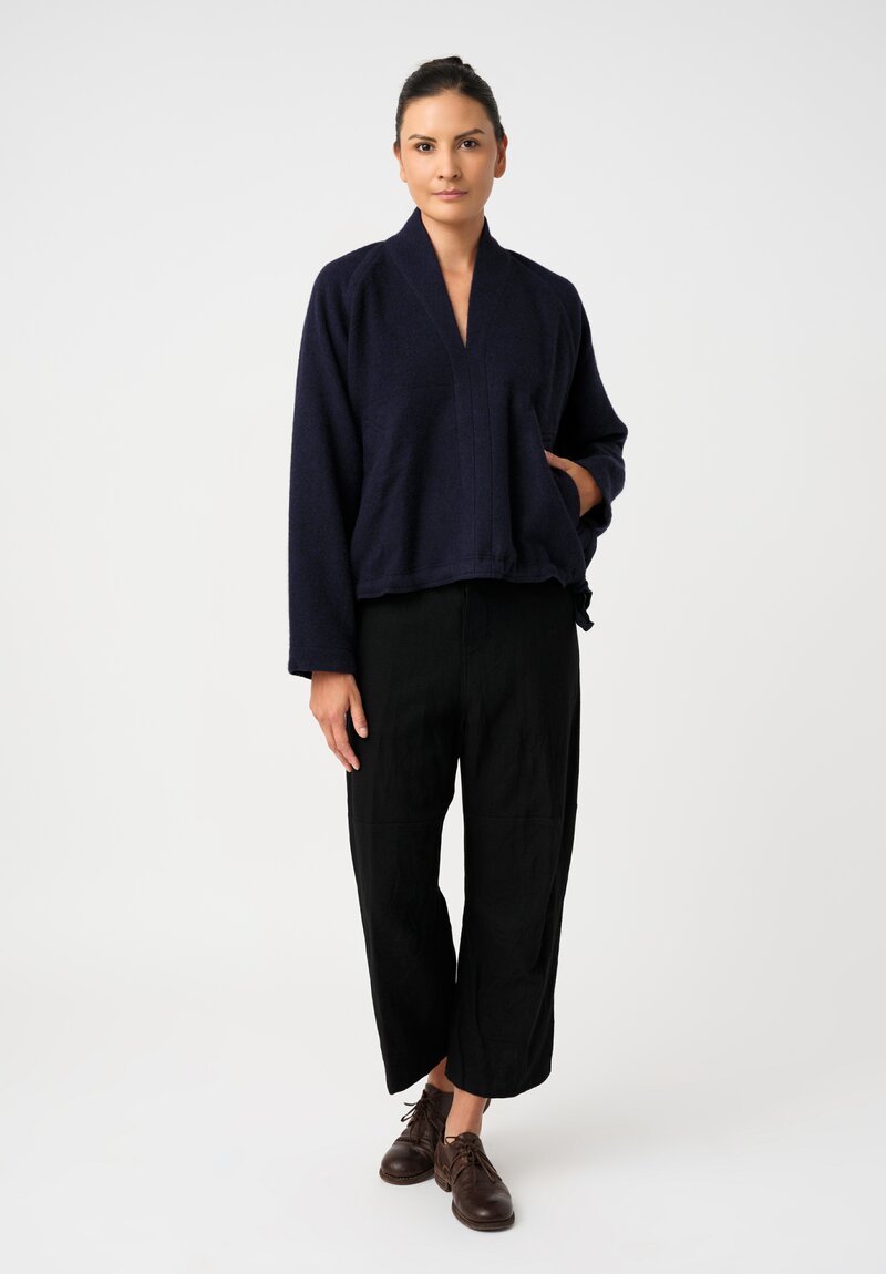 Jan Jan Van Essche Brushed Baby Alpaca Knit Kimono Collar Pullover in Navy Blue