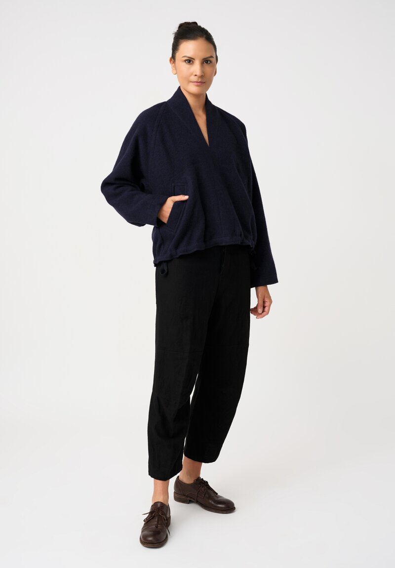 Jan Jan Van Essche Brushed Baby Alpaca Knit Kimono Collar Pullover in Navy Blue