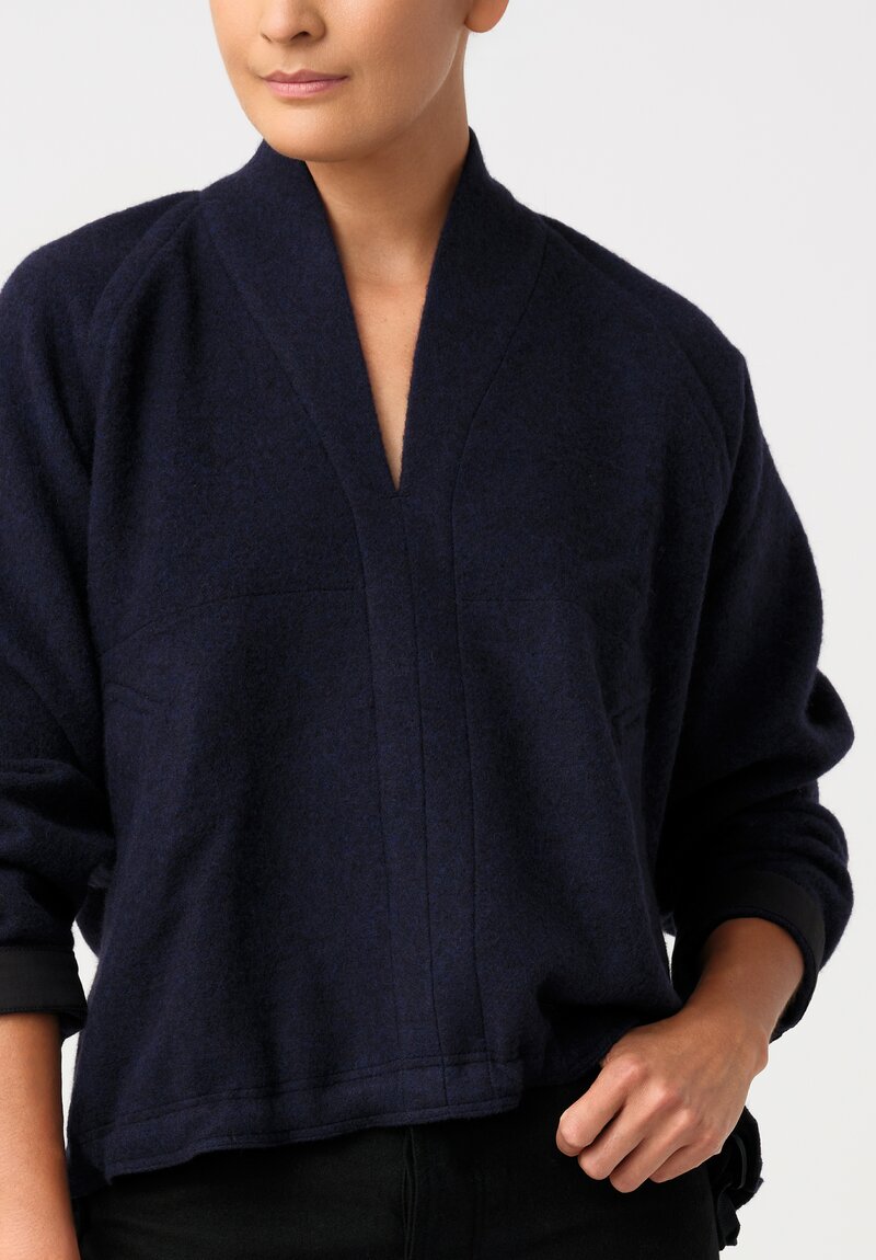 Jan Jan Van Essche Brushed Baby Alpaca Knit Kimono Collar Pullover in Navy Blue