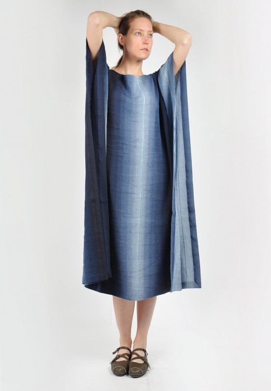 Eskandar Bateau Kaftan Full Length Dress in Indigo