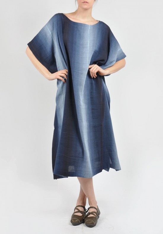 Eskandar Bateau Kaftan Full Length Dress in Indigo