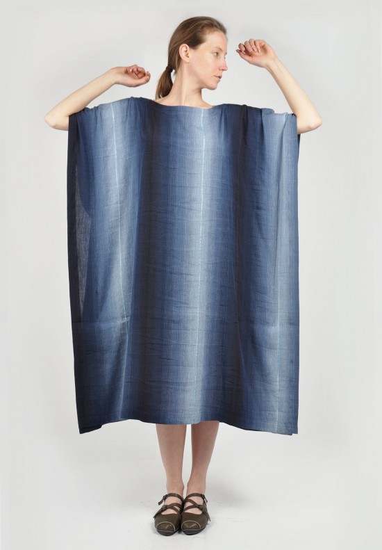 Eskandar Bateau Kaftan Full Length Dress in Indigo