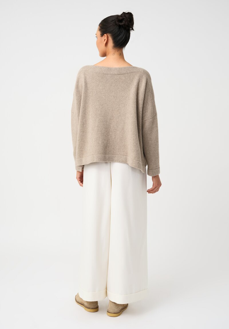 Daniela Gregis Thermal Insulated Weave Wide Leg High Waist Tasche Lungo Pants with Ankle Length Hemline in Panna Cream White Back View