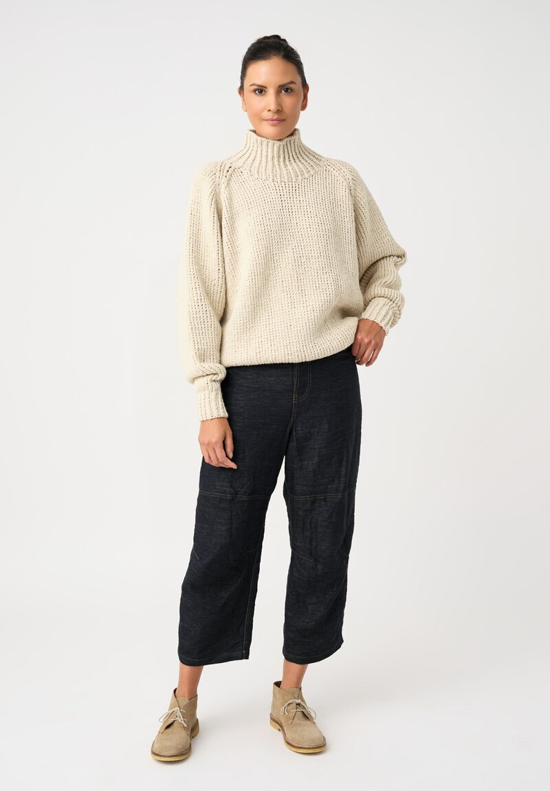Jan Jan Van Essche Linen Hand-Knit Turtleneck Sweater in Vanilla White