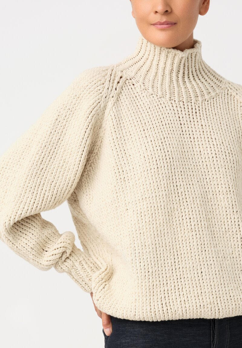 Jan Jan Van Essche Linen Hand-Knit Turtleneck Sweater in Vanilla White