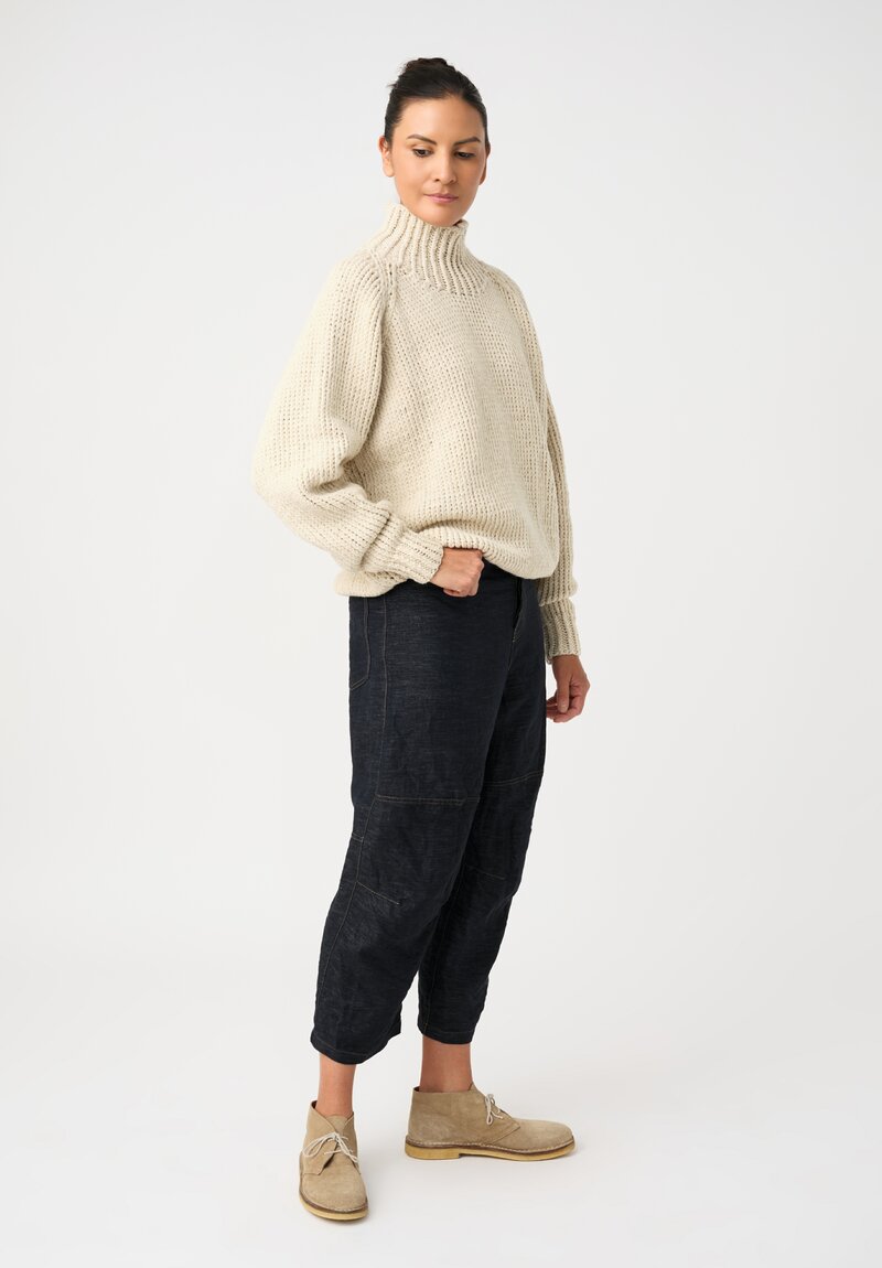 Jan Jan Van Essche Linen Hand-Knit Turtleneck Sweater in Vanilla White