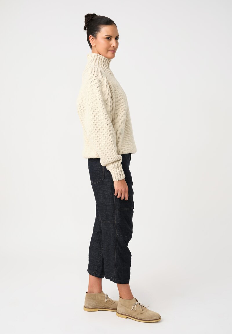 Jan Jan Van Essche Linen Hand-Knit Turtleneck Sweater in Vanilla White