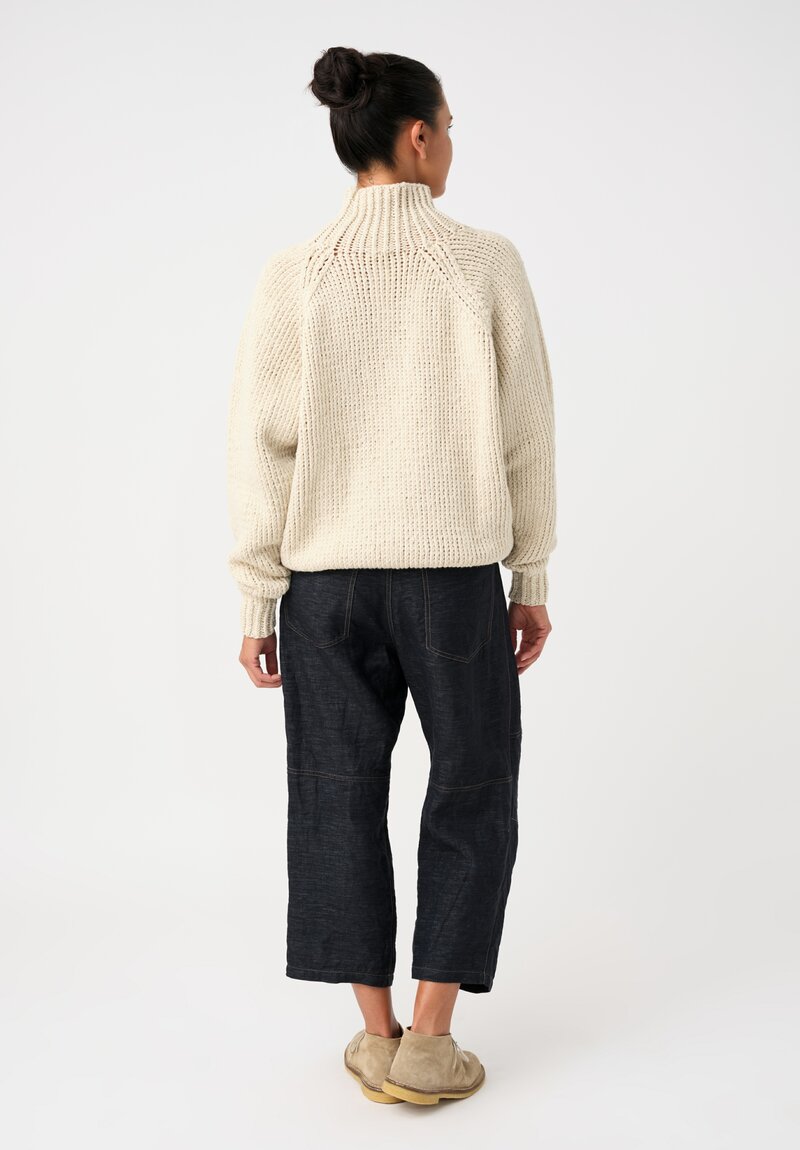 Jan Jan Van Essche Linen Hand-Knit Turtleneck Sweater in Vanilla White