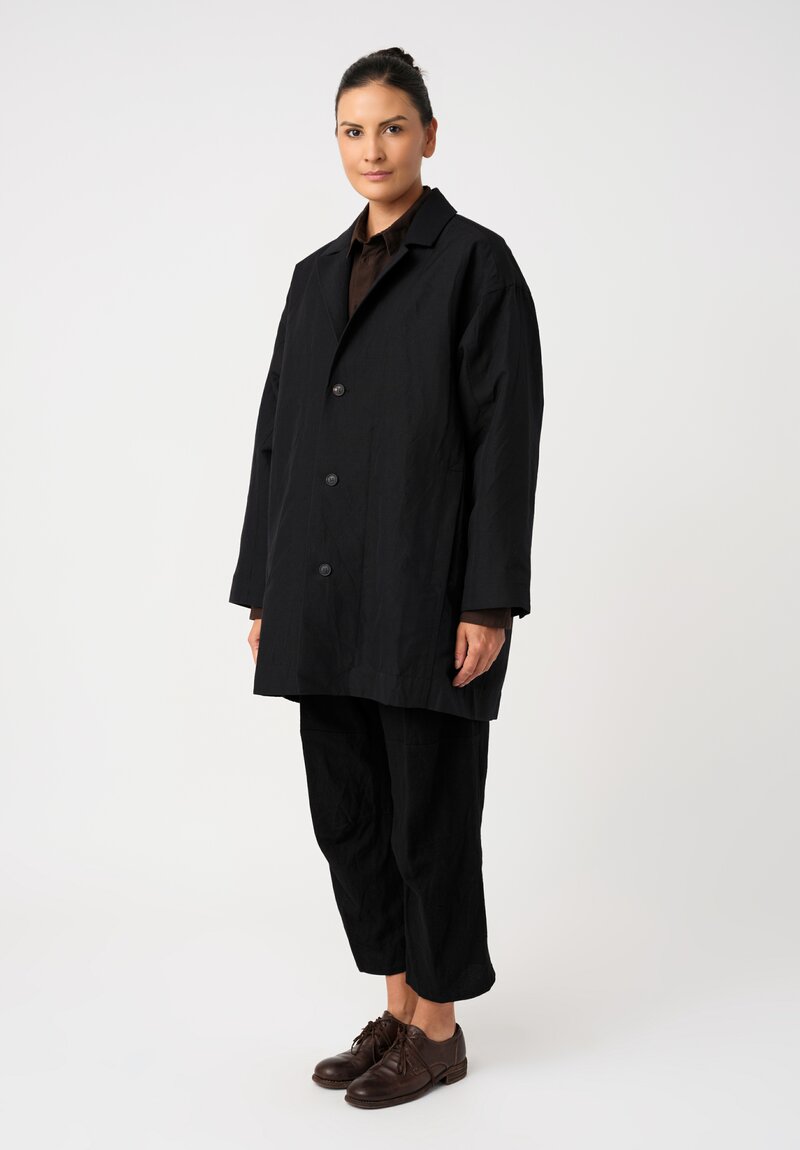 Jan Jan Van Essche Linen Over Sized Notch Lapel Button-Down Coat in Black