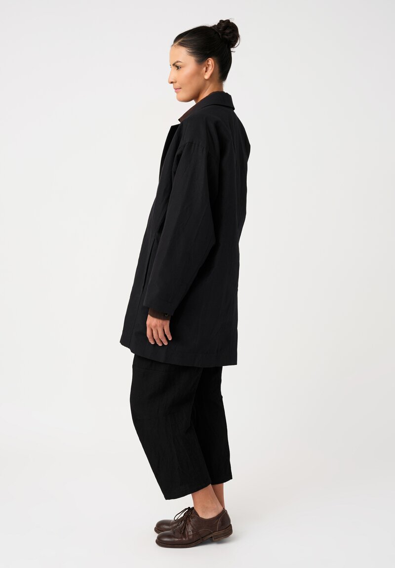 Jan Jan Van Essche Linen Over Sized Notch Lapel Button-Down Coat in Black