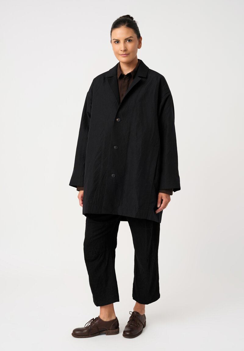 Jan Jan Van Essche Linen Over Sized Notch Lapel Button-Down Coat in Black