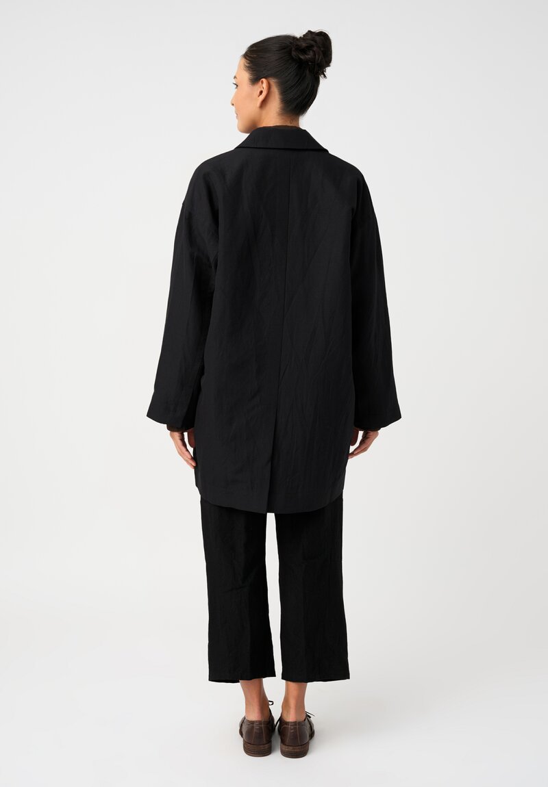 Jan Jan Van Essche Linen Over Sized Notch Lapel Button-Down Coat in Black