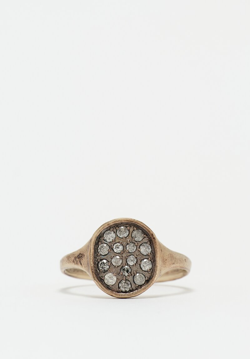 Noguchi Bijoux 14K White & Oxidized Gold Signet Ring with Grey Diamond Melee	