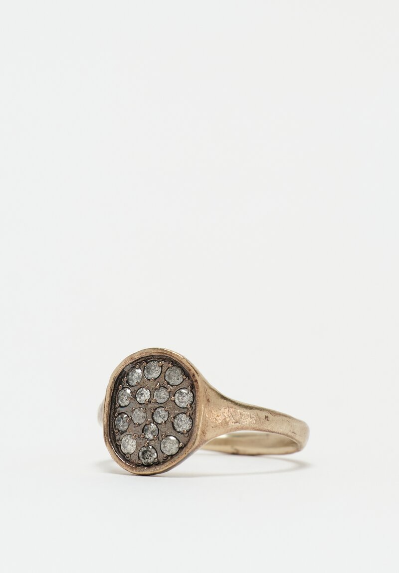 Noguchi Bijoux 14K White & Oxidized Gold Signet Ring with Grey Diamond Melee	