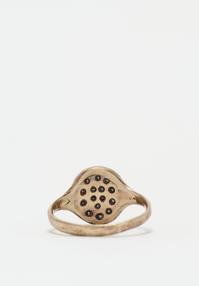 Noguchi Bijoux 14K White & Oxidized Gold Signet Ring with Grey Diamond Melee	