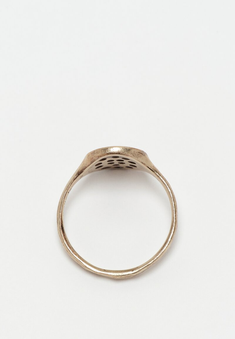 Noguchi Bijoux 14K White & Oxidized Gold Signet Ring with Grey Diamond Melee	