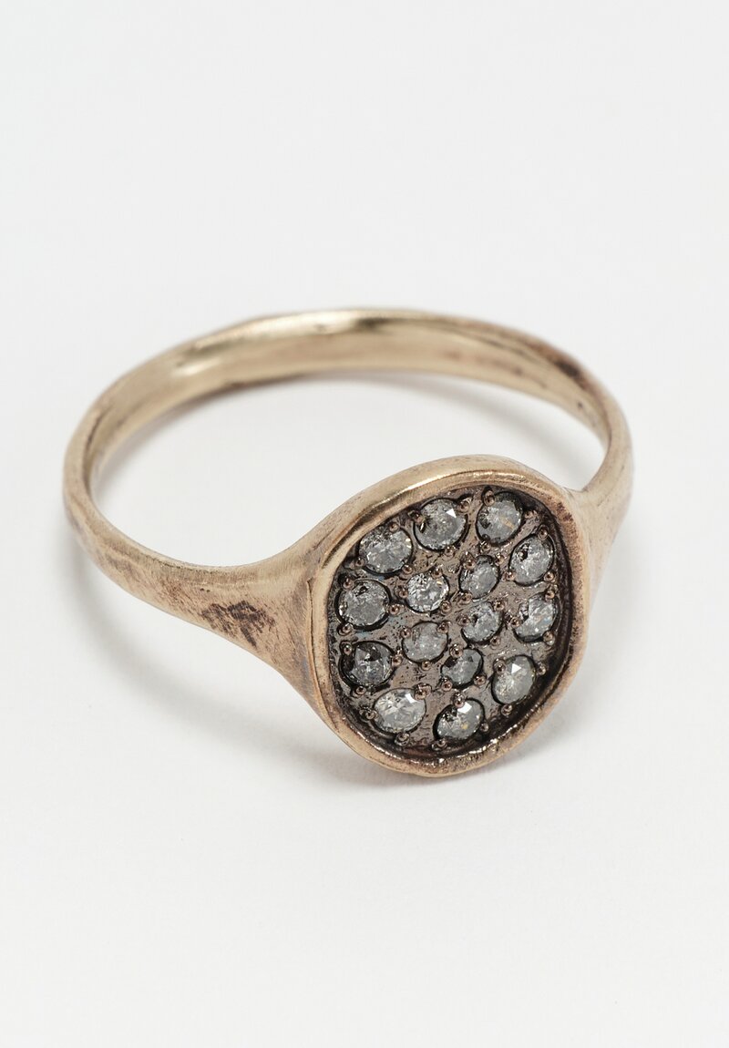 Noguchi Bijoux 14K White & Oxidized Gold Signet Ring with Grey Diamond Melee	