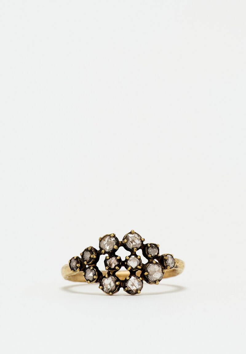 Noguchi Bijoux 14K Hammered & Oxidized Gold Tsubu Ring with Rose Cut Diamonds	