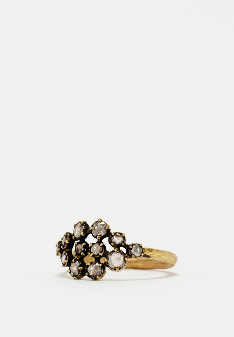 Noguchi Bijoux 14K Hammered & Oxidized Gold Tsubu Ring with Rose Cut Diamonds	