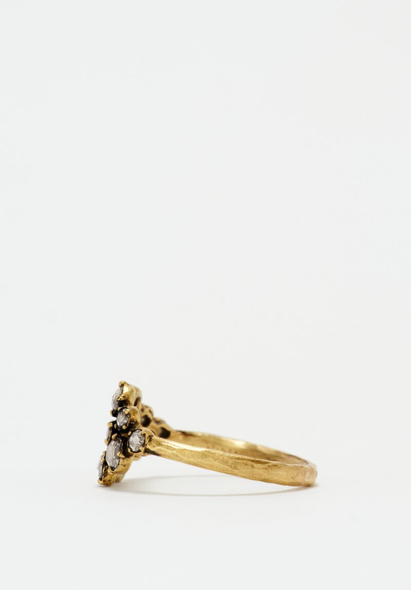 Noguchi Bijoux 14K Hammered & Oxidized Gold Tsubu Ring with Rose Cut Diamonds	