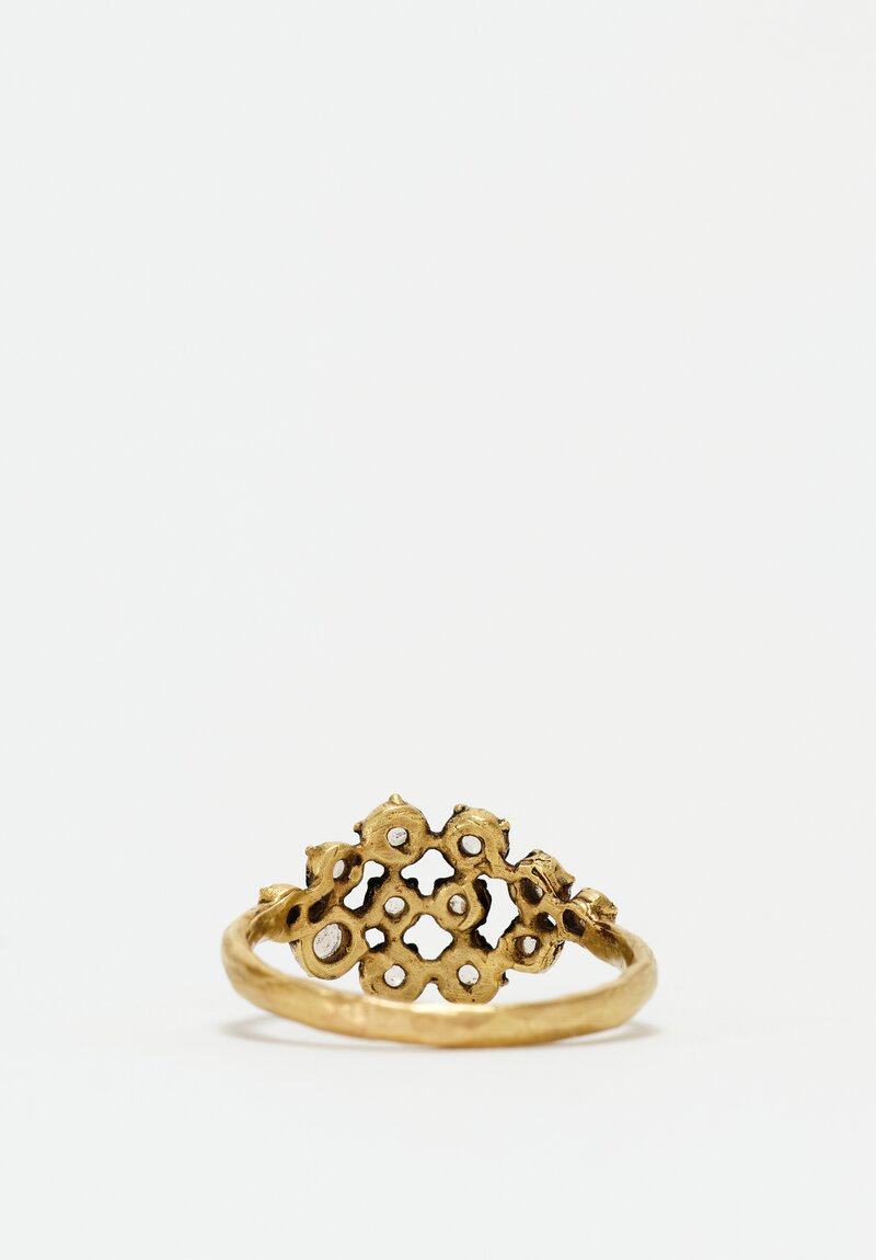 Noguchi Bijoux 14K Hammered & Oxidized Gold Tsubu Ring with Rose Cut Diamonds	
