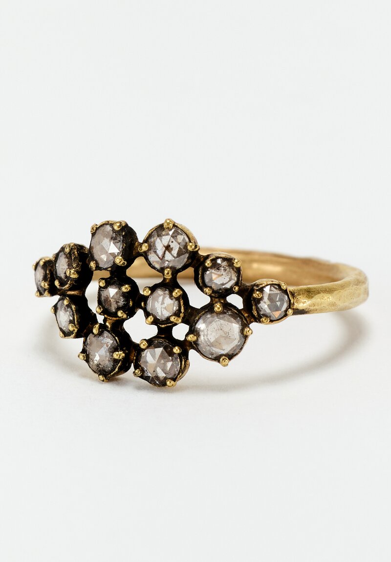 Noguchi Bijoux 14K Hammered & Oxidized Gold Tsubu Ring with Rose Cut Diamonds	