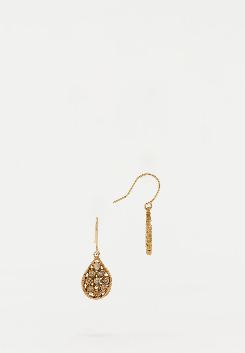 Noguchi Bijoux 14K Gold Lace Droplet Earrings with Brown Diamonds