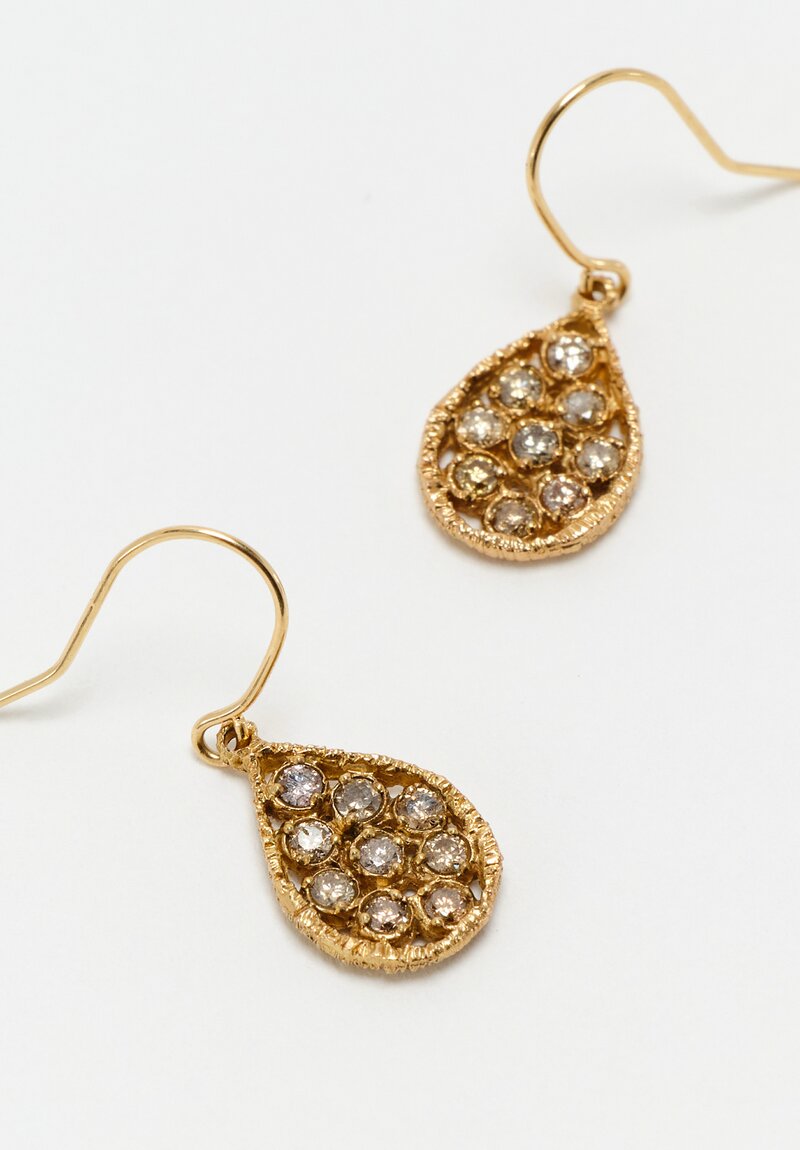 Noguchi Bijoux 14K Gold Lace Droplet Earrings with Brown Diamonds