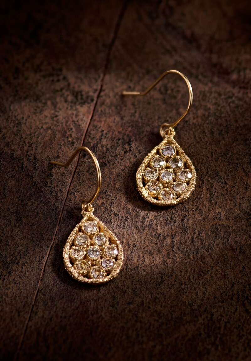 Noguchi Bijoux 14K Gold Lace Droplet Earrings with Brown Diamonds