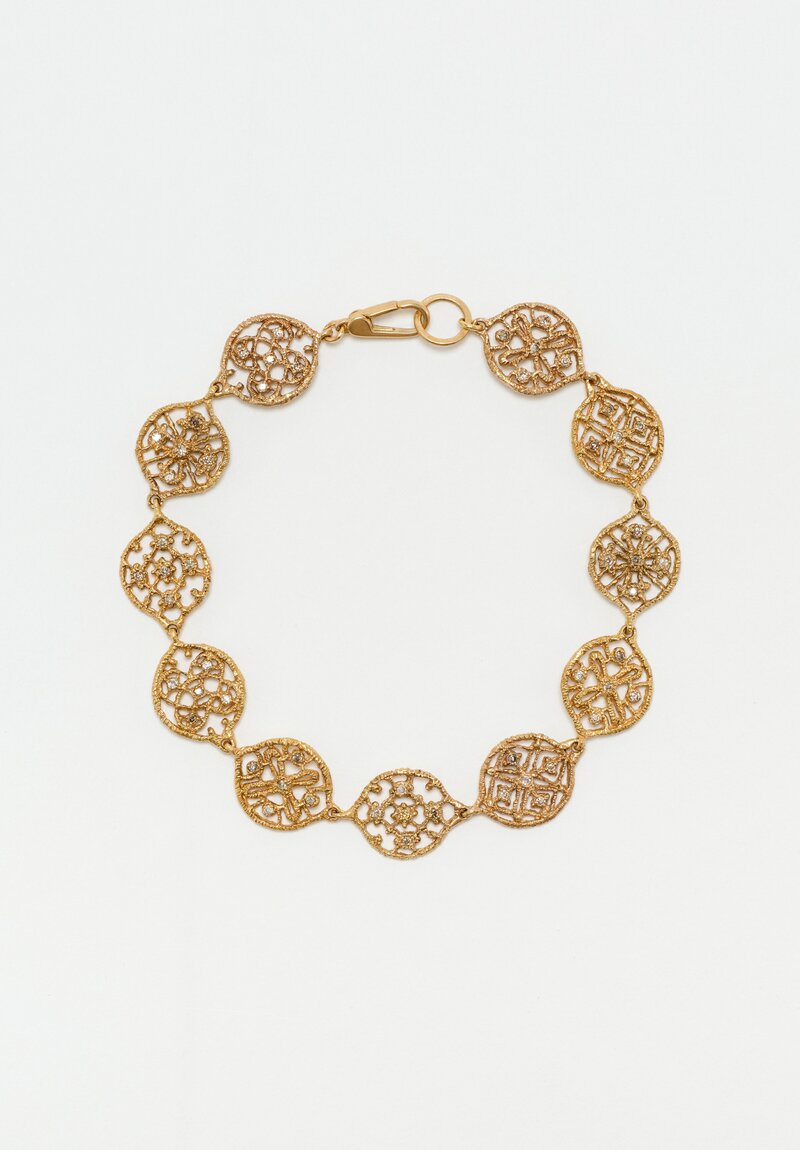 Noguchi Bijoux Patinated 14K Gold Volute Lace Bracelet with White Diamonds