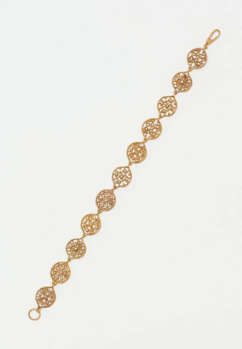 Noguchi Bijoux Patinated 14K Gold Volute Lace Bracelet with White Diamonds