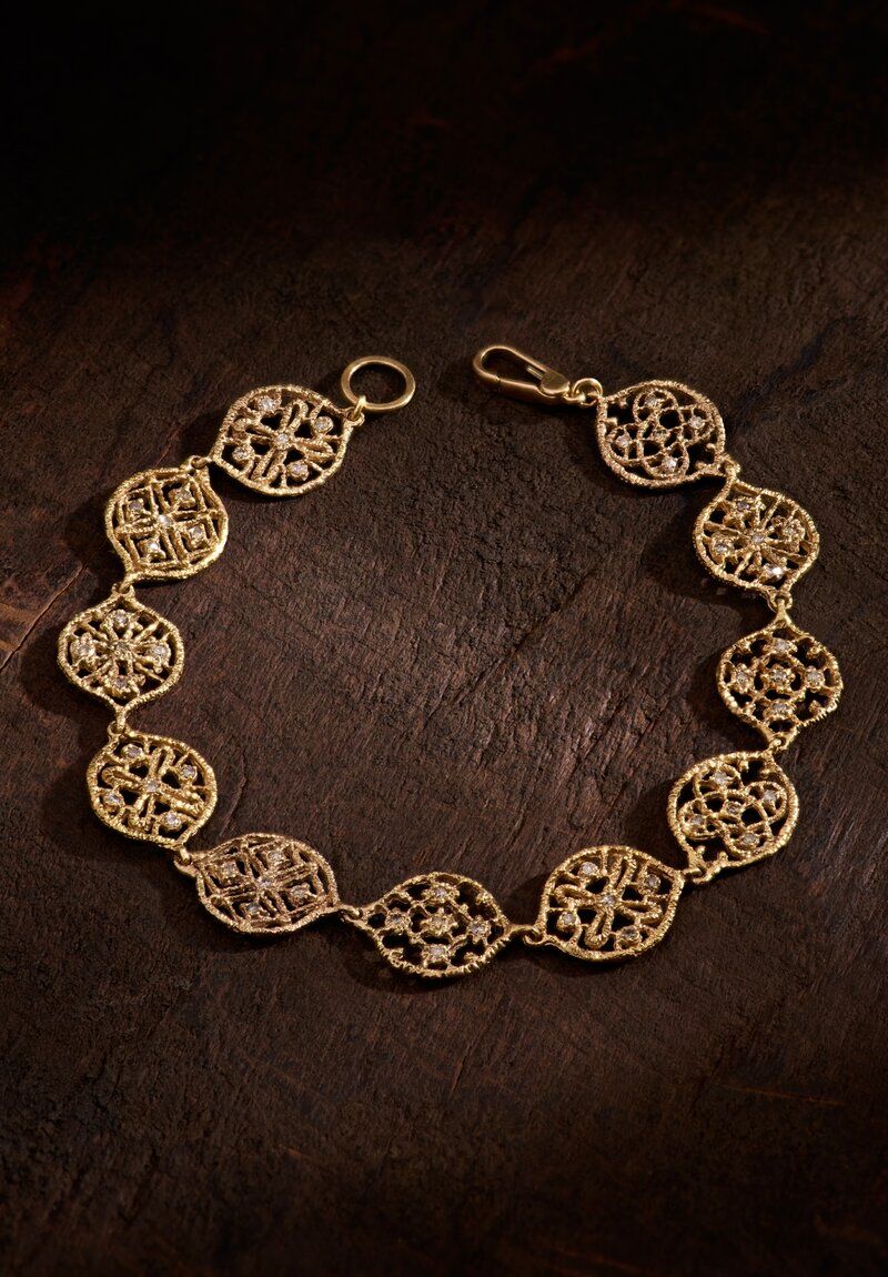 Noguchi Bijoux Patinated 14K Gold Volute Lace Bracelet with White Diamonds