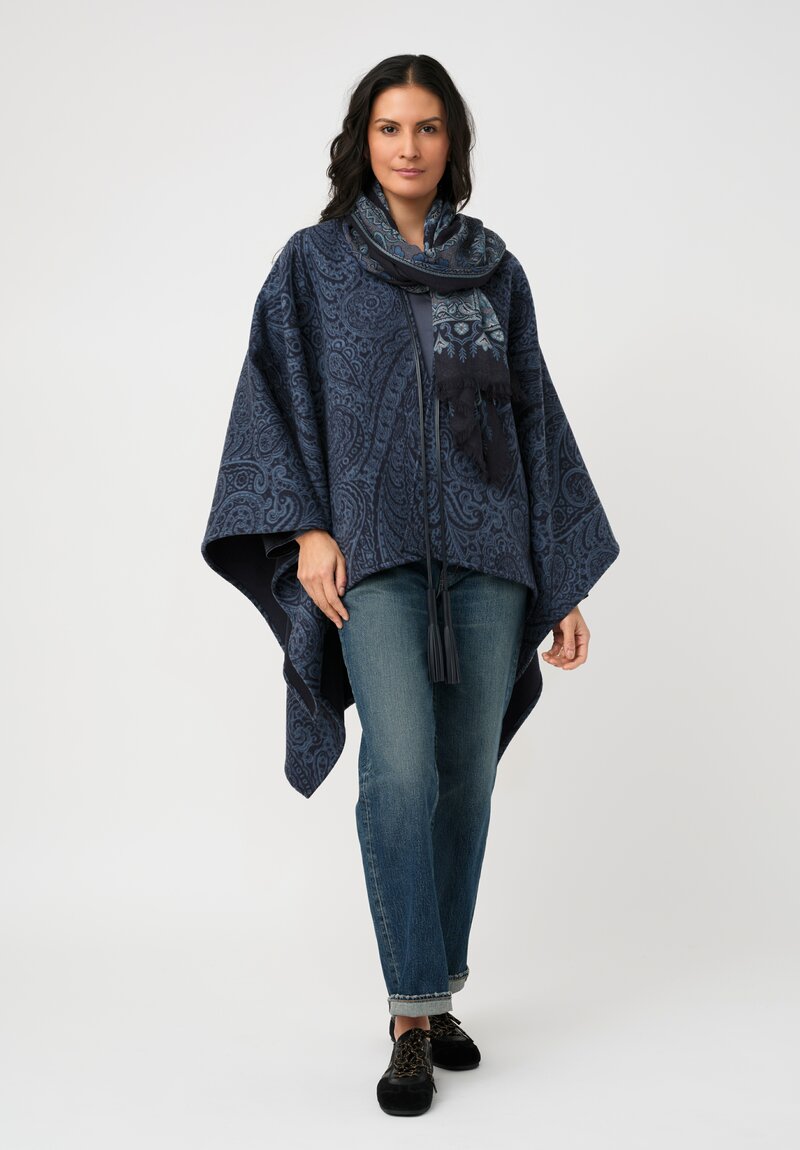 Etro Sheer Scarf in Black & Blue Framed Botanical Print