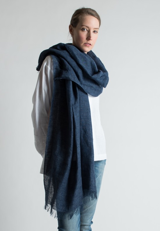 Eskandar Linen Scarf/Shawl in Dark Indigo | Santa Fe Dry Goods ...