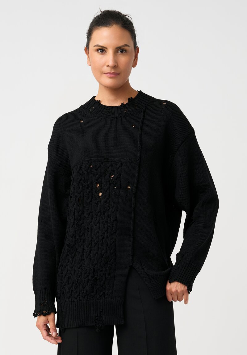 Yohji Yamamoto Shredded Detail Ex-Boyfriend Crew Neck Sweater