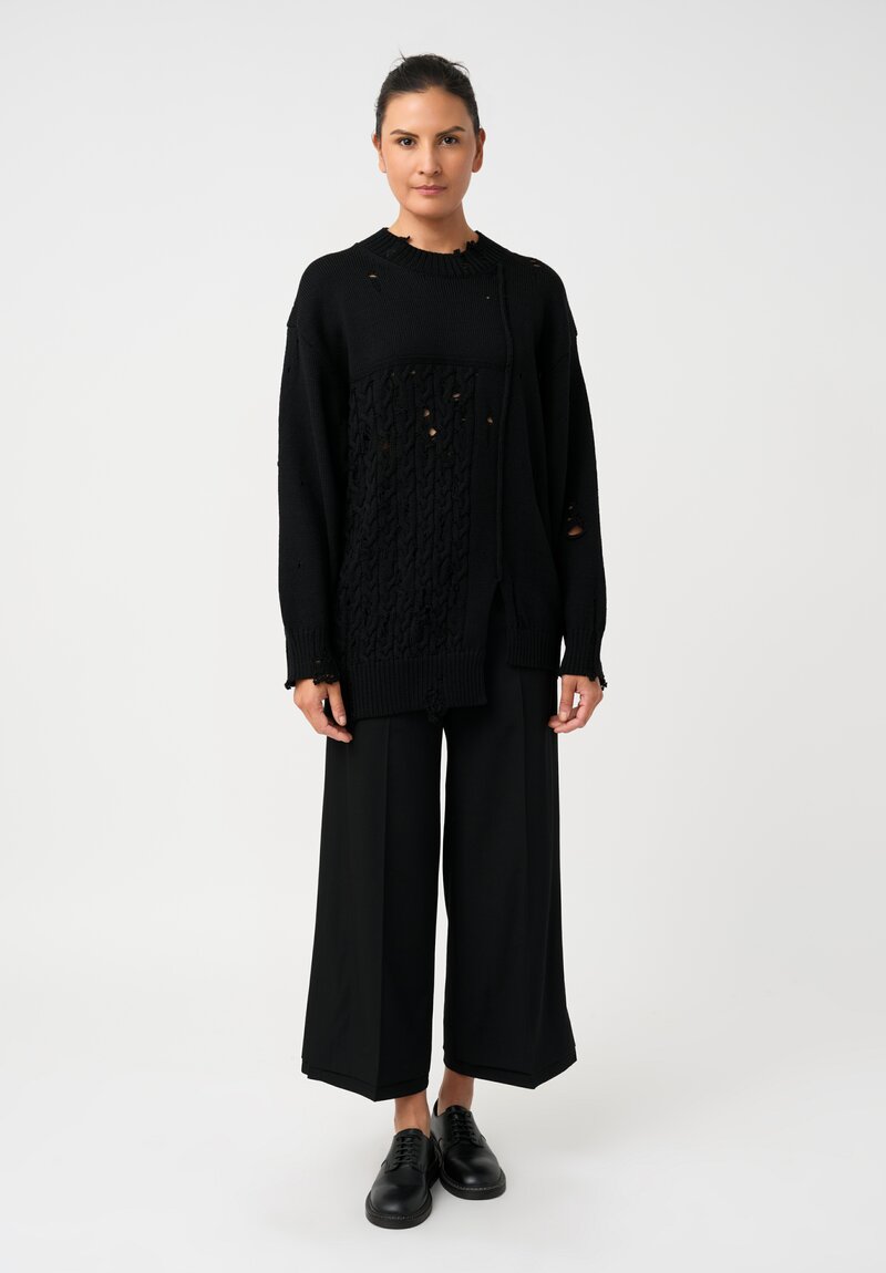 Yohji Yamamoto Shredded Detail Ex-Boyfriend Crew Neck Sweater
