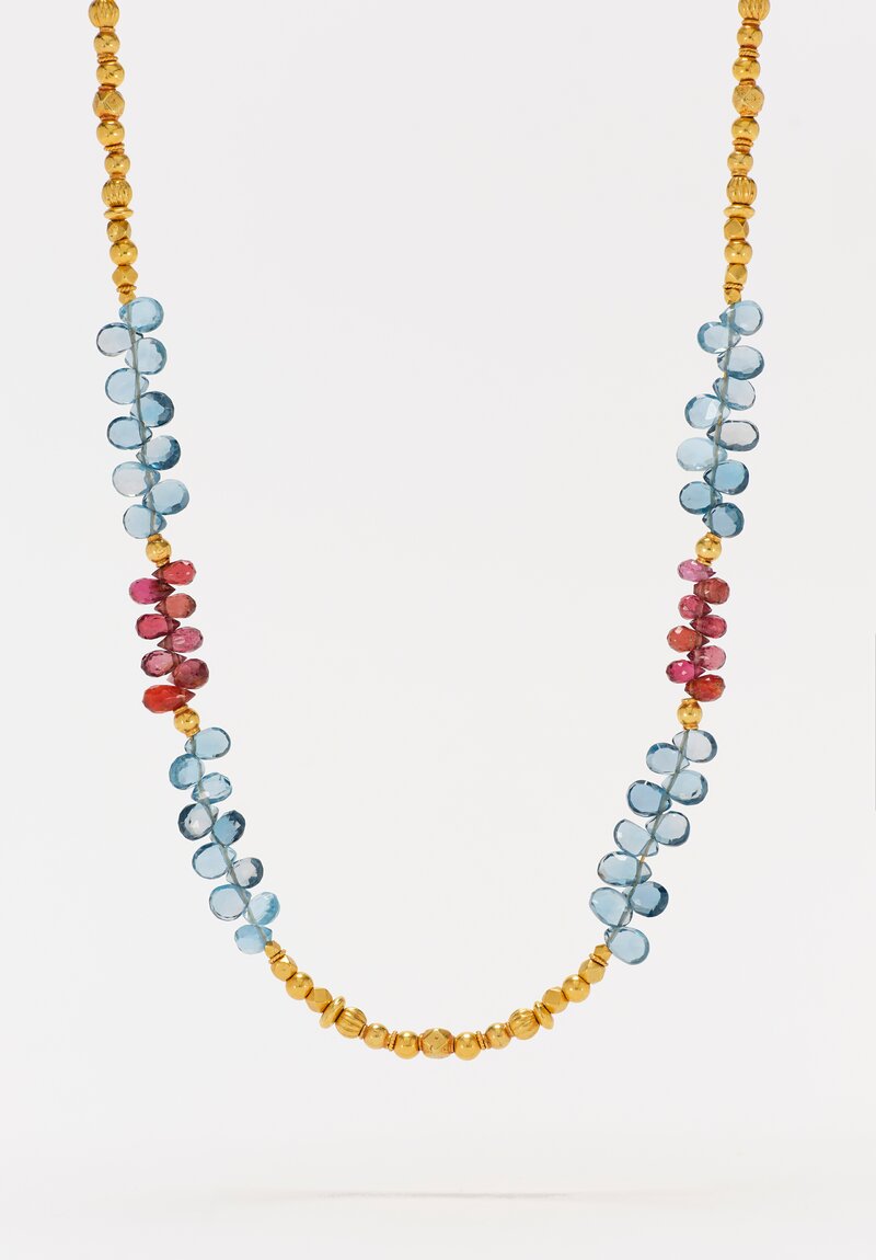 Greig Porter 18K Graduated Rounds, Spinel & Topaz Briolette Beaded Necklace 18.5"