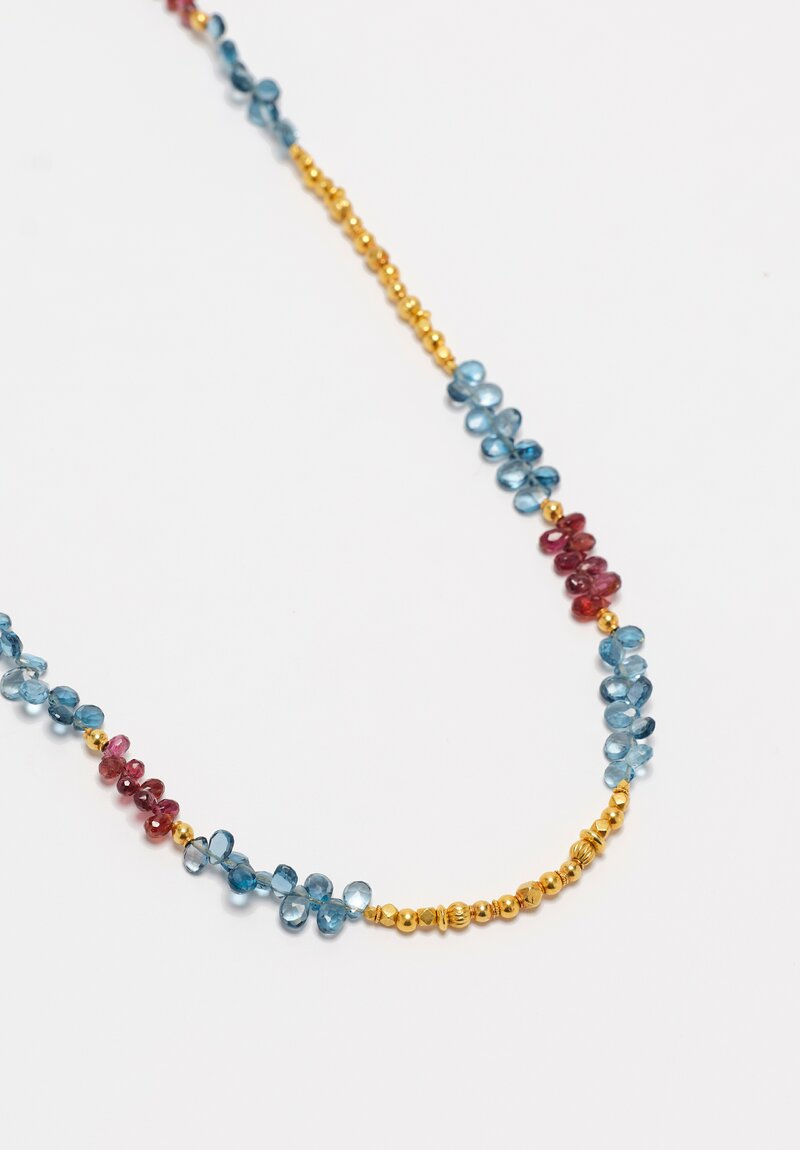 Greig Porter 18K Graduated Rounds, Spinel & Topaz Briolette Beaded Necklace 18.5"