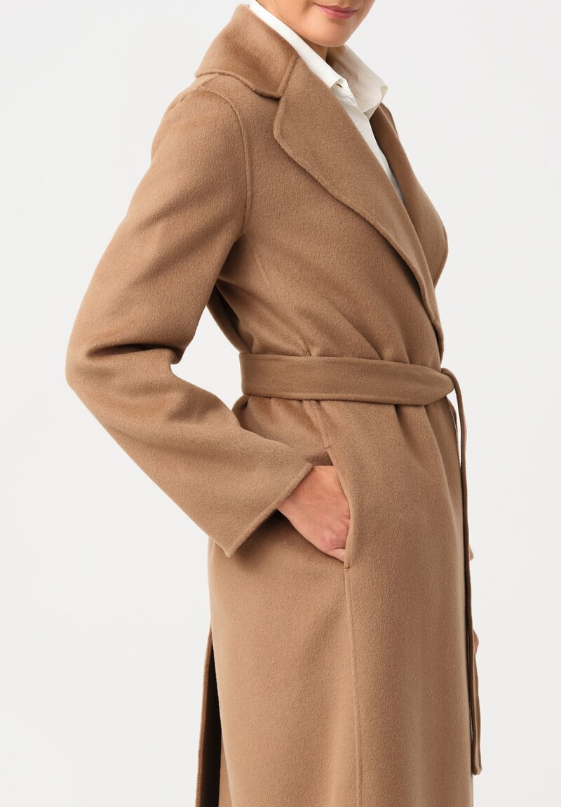 'S Max Mara Ovine Paola Long Belted Wrap Coat with Notch Lapel in Camel Brown