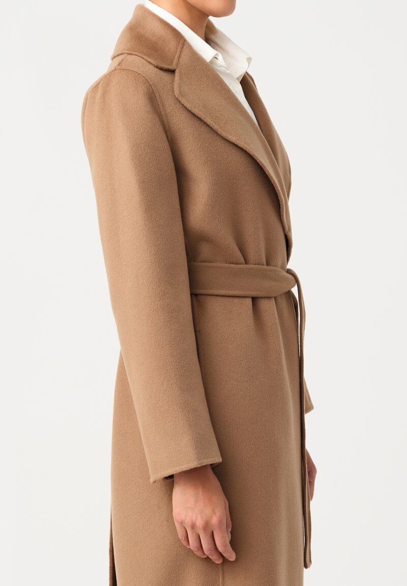 'S Max Mara Ovine Paola Long Belted Wrap Coat with Notch Lapel in Camel Brown