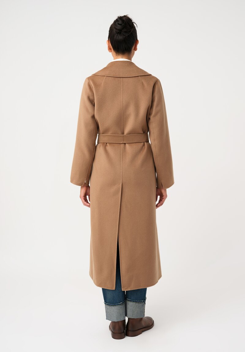 'S Max Mara Ovine Paola Long Belted Wrap Coat with Notch Lapel in Camel Brown