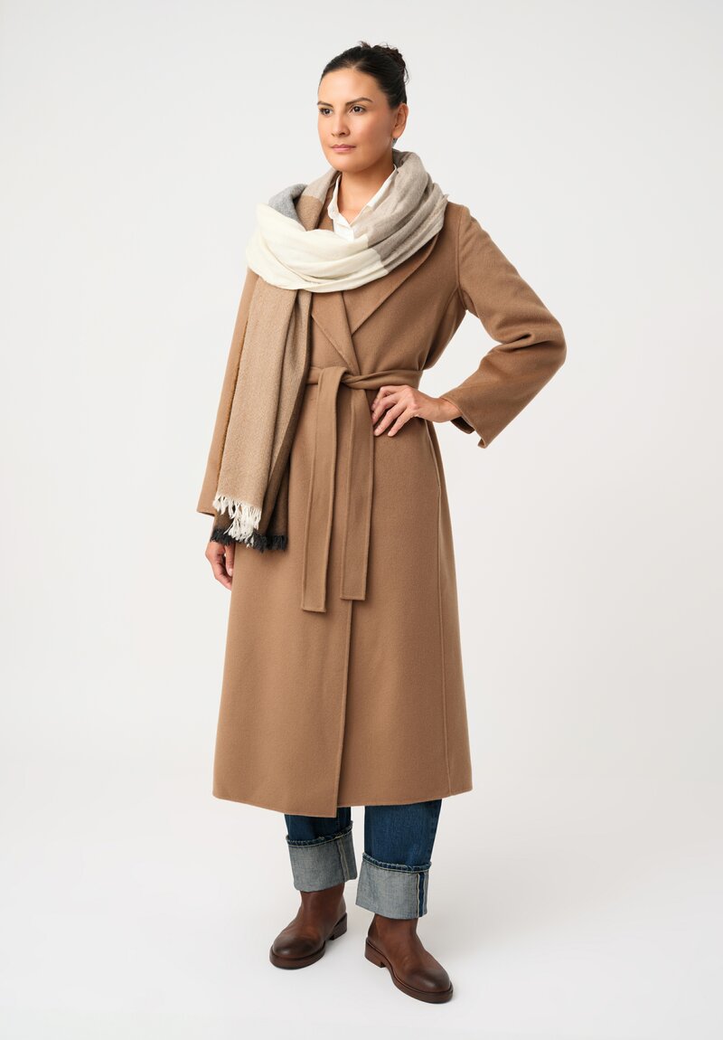 'S Max Mara Ovine Paola Long Belted Wrap Coat with Notch Lapel in Camel Brown