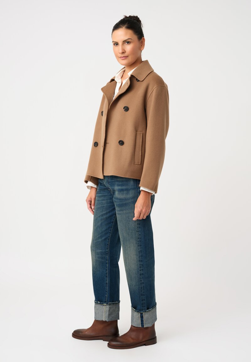 'S Max Mara Carolina Double-Breasted Belted Jacket with Point Collar in Camel Brown