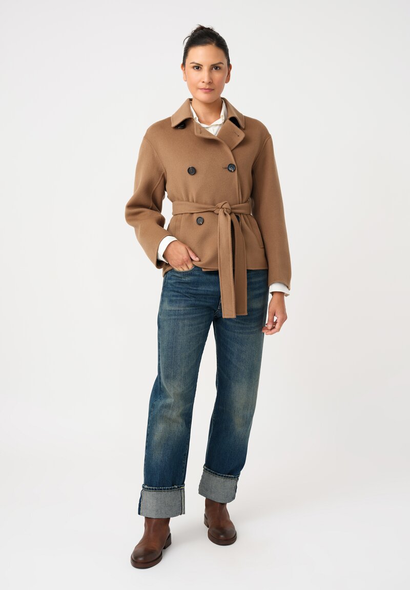 'S Max Mara Carolina Double-Breasted Belted Jacket with Point Collar in Camel Brown