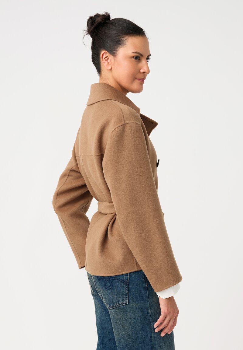 'S Max Mara Carolina Double-Breasted Belted Jacket with Point Collar in Camel Brown