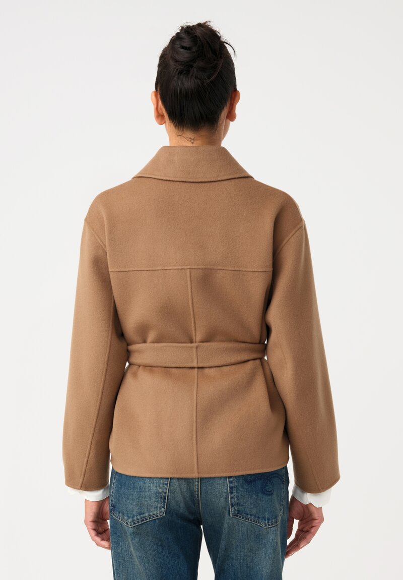 'S Max Mara Carolina Double-Breasted Belted Jacket with Point Collar in Camel Brown