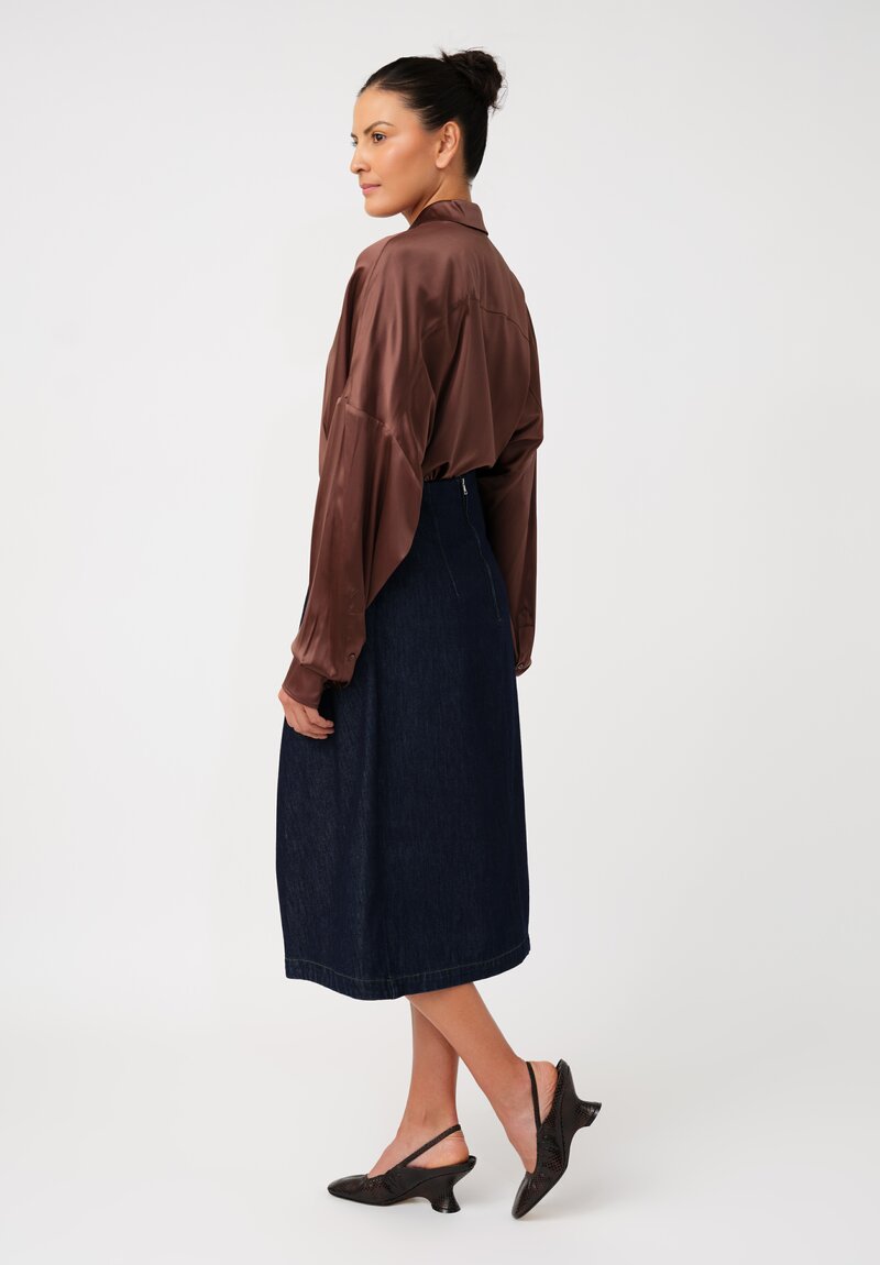 Dries Van Noten Cotton Denim Pleated Sonista Skirt in Indigo Blue